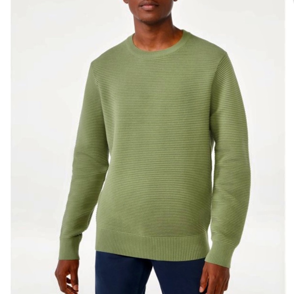 Free Assembly Green Ottoman Ribbed Sweater Crew Neck Pullover Cotton Men XXL